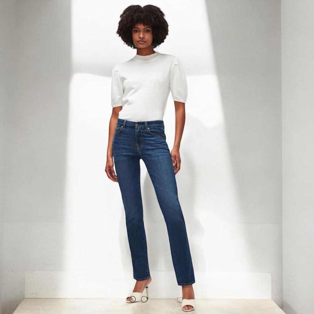 7 For All Mankind Blue Straight Leg Jeans